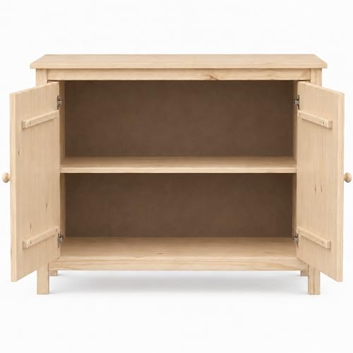 44" Wide Solid Pine Shaker Sideboard Buffet Cabinet — Natural Unfinished — 2, view 6