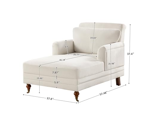 57.48'' Chaise Lounge Chair with Adjustable Backrest, Terry White, view 3