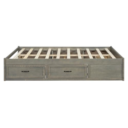 JIVOIT Full Size Bed Frame with 6 Storage Drawers, Wood Platform Bed Frame with Spacious Storage, Wooden Slats Support, No Box Spring Needed, Easy Assembly (Antique Gray/Full)
