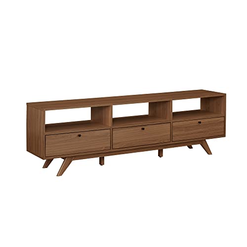 Kimi Mid Century Modern Minimalist Drop-Down Door Stand for TVs up to 85 Inches, 70 Inch, Mocha