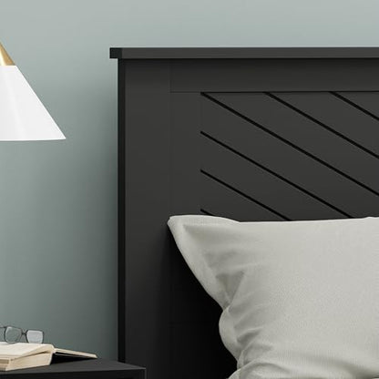 Wood Panel Headboard with Chevron Scoring, Queen Size, Black, Easy Assembly, view 4