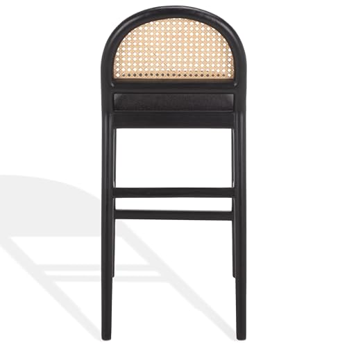 SAFAVIEH Couture - Laylie 37-Inch Counter Stool - Black Solid Wood & Cushion with Natural Cane Rattan Weave - Fully Assembled - Ideal for Kitchen, Dining Room (SFV1608D)