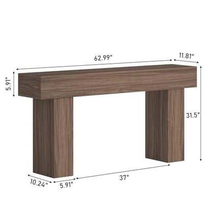 63 Inch Long Console Table for Entryway, Farmhouse Wood Rectangular Sofa Table Behind Couch Table, Narrow Entryway Table for Living Room, Entrance, Hallway, Foyer, Easy Assembly (Brown)