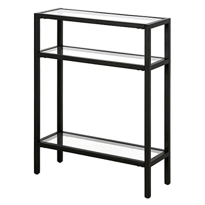 22" Wide Rectangular Console Table in Blackened Bronze, Entryway Table, Accent Table for Living Room, Hallway | Industrial-style console table with open shelving and durable metal frame for living rooms, entryways, or offices
