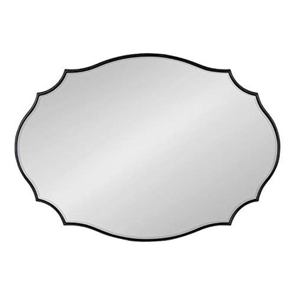 Leanna Glam Oval Mirror, 24 x 36, Black, Modern Scalloped Mirror for Wall