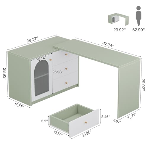 Tribesigns L-Shaped Computer Desk with Drawers, Modern Corner Home Office Desk with Reversible Storage Cabinet, Long Study Writing Desk Workstation for Home Office, Cyan & White