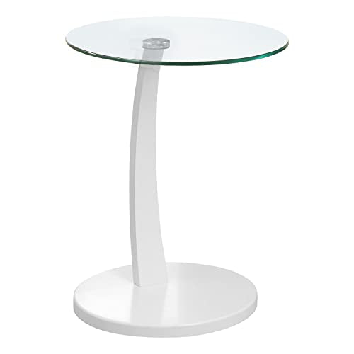 Monarch Specialties I 3017 Accent Table, C-Shaped, End, Side, Snack, Living Room, Bedroom, Laminate, Tempered Glass, White, Clear, Contemporary, Modern