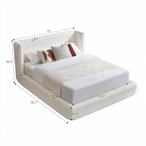 Queen Cloud Upholstered Bed Frame with Wingback Headboard (C01), view 5
