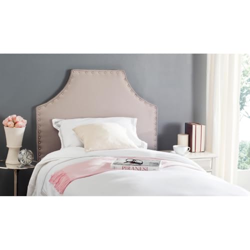 Safavieh Denham Taupe Linen Upholstered Headboard - Silver Nailhead (Twin)
