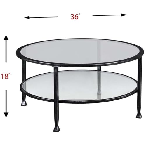 SEI Furniture Jaymes Round Glass Top Coffee Table in Black