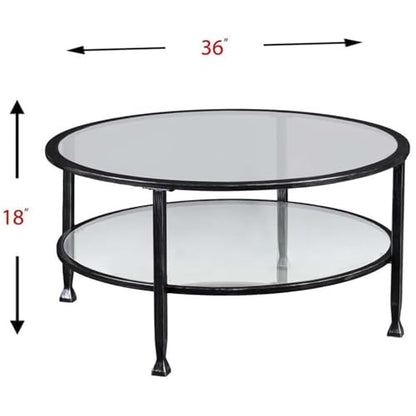 SEI Furniture Jaymes Round Glass Top Coffee Table in Black