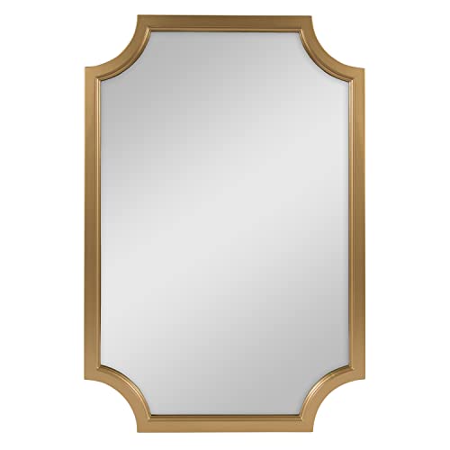 Hogan Wood Framed Wall Accent Mirror with Scalloped Corners, 24x36 Inches, Gold