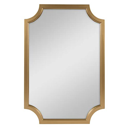 Hogan Wood Framed Wall Accent Mirror with Scalloped Corners, 24x36 Inches, Gold
