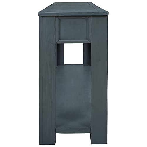 Knocbel Console Table with 4 Storage Drawers Bottom Shelf, Rustic Distressed Sofa Table for Entryway Hallway, Assembly Required, 63" W x 14" D x 30" H, Navy
