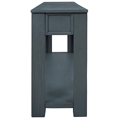 Knocbel Console Table with 4 Storage Drawers Bottom Shelf, Rustic Distressed Sofa Table for Entryway Hallway, Assembly Required, 63" W x 14" D x 30" H, Navy