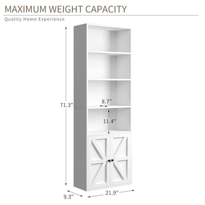 71.5" Bookshelf Set of 2, 6-Tier Bookcase with Cabinet Doors, view 3