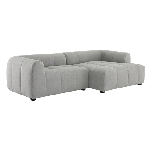 Liana Right-Facing Modular Sofa with Chaise in Pewter - Modern Sectional Sofa Couch Furniture Set - Upholstered Fabric Chaise and Chair for Living Room, Lounge, Apartment