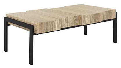 SAFAVIEH Home Collection – Alexander Multi Brown & Black Rectangular Coffee Table, Industrial Block Design, Metal Frame Accent Table (COF7005A)