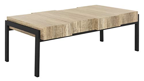 SAFAVIEH Home Collection – Alexander Multi Brown & Black Rectangular Coffee Table, Industrial Block Design, Metal Frame Accent Table (COF7005A)