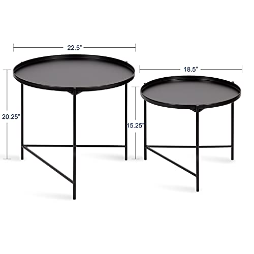 Ulani Modern Nesting Coffee Table, Set of 2, Black, Sophisticated Coffee Table Set for Storage and Display