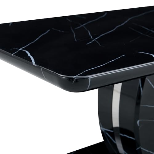 43.3 Inch Faux Marble Coffee Table, Large Modern Coffee Tables for Living Room, Rectangular Center Table Tea Table Accent Furniture, Black Marble-Looking Desktop