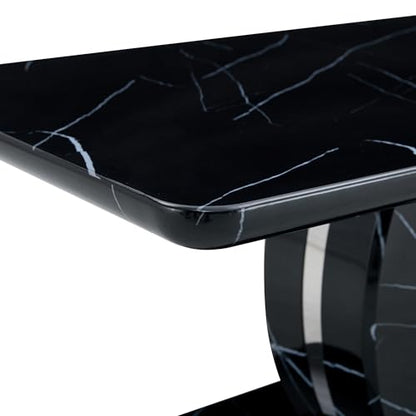 43.3 Inch Faux Marble Coffee Table, Large Modern Coffee Tables for Living Room, Rectangular Center Table Tea Table Accent Furniture, Black Marble-Looking Desktop