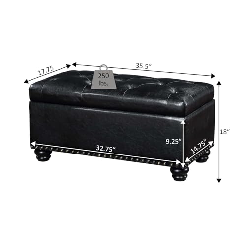Designs4Comfort 7th Avenue Ottoman Bench 35.5" - Modern Upholstered Footstool & Seat with Hinged Lid & Storage, for Living Room, Bedroom, & Entryway, Dark Blue Fabric