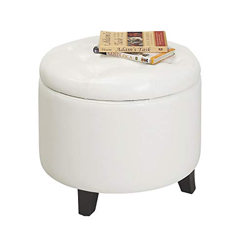 Designs4Comfort Round Storage Ottoman 19.75" - Versatile Contemporary Foot Stool for Living Room, Office, Ivory Faux Leather
