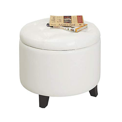 Designs4Comfort Round Storage Ottoman 19.75" - Versatile Contemporary Foot Stool for Living Room, Office, Ivory Faux Leather