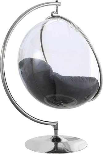 Meridian Furniture 507Grey Luna Collection Modern | Contemporary Clear Acrylic Accent Swing Chair with Durable Metal Base and Fabric Seat, Grey, Chrome Finish, 41.5" W x 29.5" D x 64" H