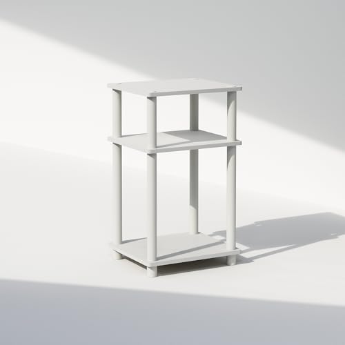 JUST Side Table, 3-Tier End Table, Open Shelves Night Stand, Bedside Table, Toolless Assembly, for Living Room, Bedroom, Bathroom, White
