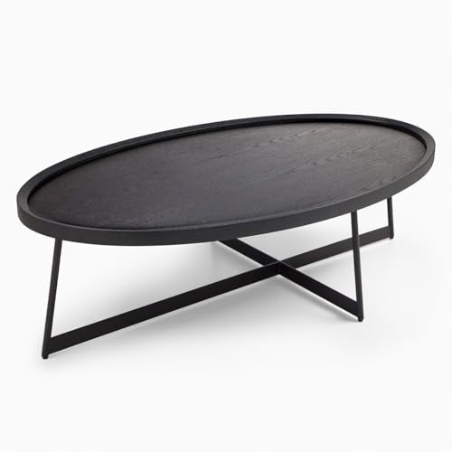 Modern Coffee Table, Oval Wood Coffee Tables Center Table with Metal Leg for Living Room, 47 Inch Living Room Table Accent Furniture (Oval Coffee Table, Black)