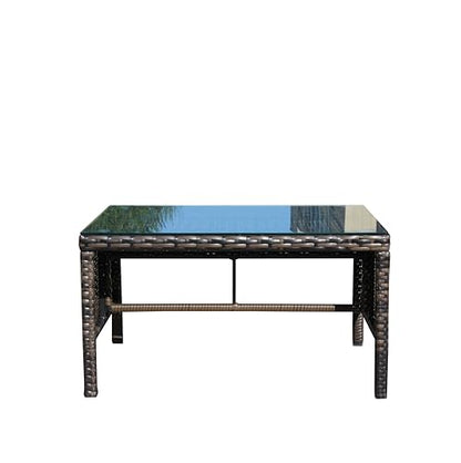 Coffee Table Outdoor Patio Furniture, Tempered Glass Top, Wicker Design, Brown, 30.75x17.5x15 Inch, Water Resistant, Assembly Required