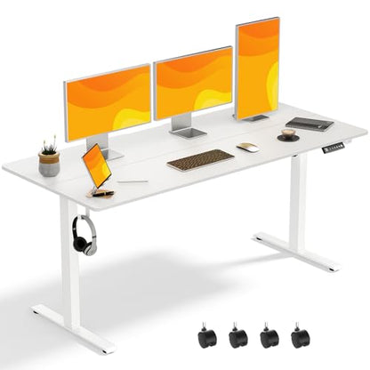 63 x 28 Inch Electric Standing Desk Adjustable Height, Sit Stand Desk, Stand up Desk for Home Office, Computer Workstation (Spliced Desktop,White)