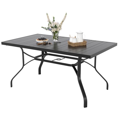 Outdoor Dining Table 60"x35", Rectangle Patio Dining Table with 1.57" Umbrella Hole, Outdoor Metal Furniture for Patio, Graden, Backyard and Poolside, Weather-Resistant