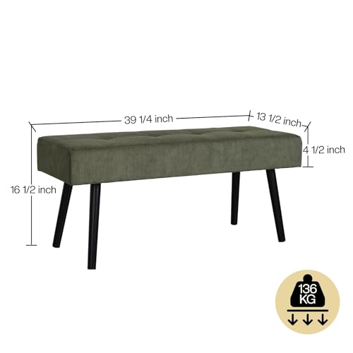 Entryway Bench - Green Bench for Bedroom, Modern Ottoman End of Bed, Corduroy Padded Benches for Living Room, Foyer, Mudroom, Hallway - 39" L x 14" W x 17" H | Corduroy Padded Benches for Living Room, Foyer, Mudroom, Hallway - 39" L x 14" W x 17" H