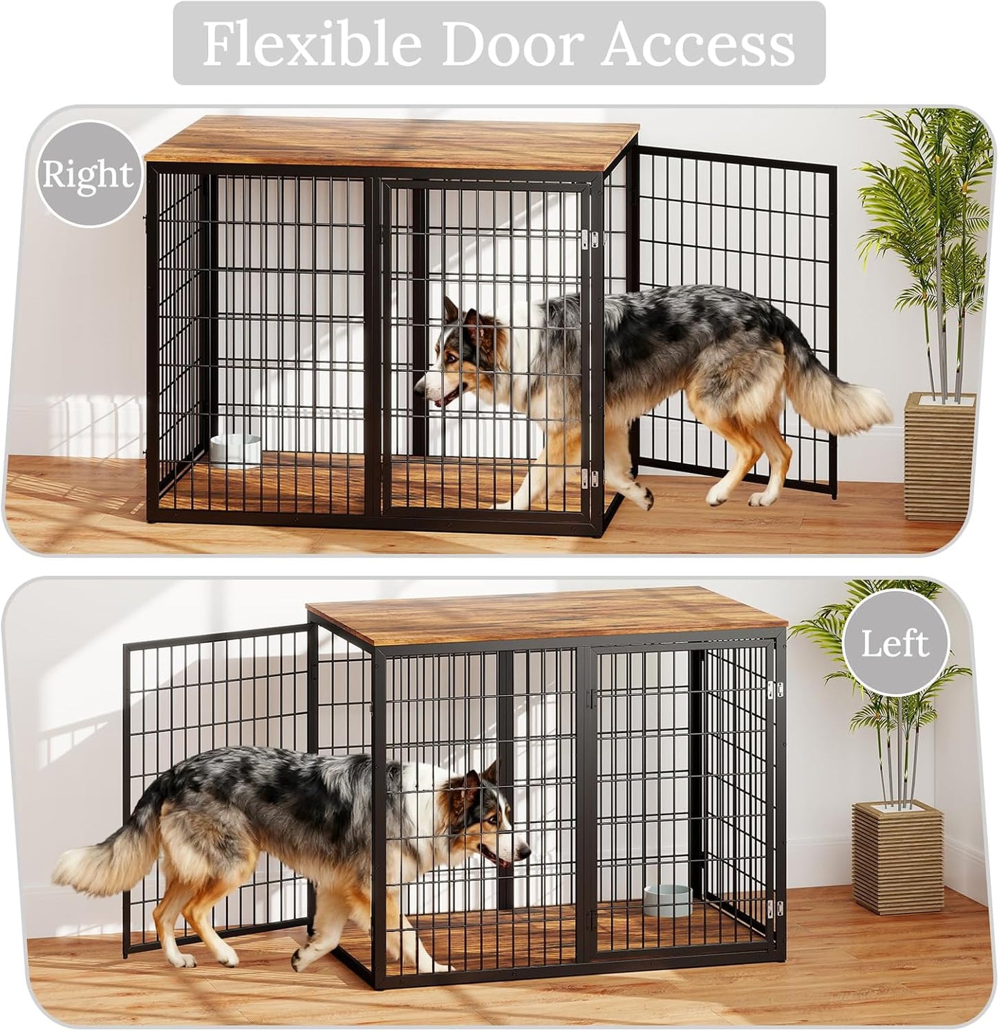 48" Dog Crate Furniture for Medium Large Dogs, Indestructible Large Dog Kennel Indoor with 3 Doors, Wooden Dog Cage Side End Table, Heavy Duty XL Dog Crate, Brown