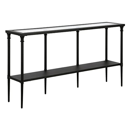 Nellie 55'' Wide Rectangular Console Table with Metal Shelf in Blackened Bronze | Two-tier design with glass top adds stylish storage and display space to entryways, hallways, living rooms, or behind sofas