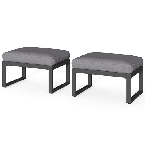 2 Pieces Aluminum Outdoor Patio Ottoman Set, view 2