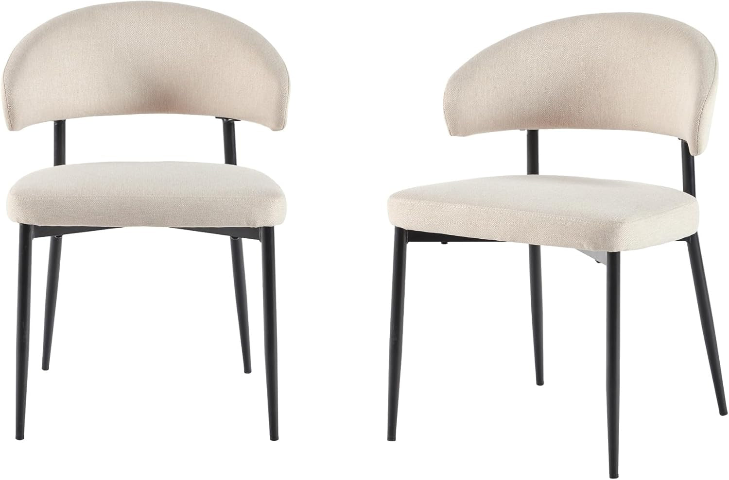 Modern Curved Back Upholstered Dining Chair with High-Performance Woven Upholstery and Powder Coated Steel Base, 2Pk, Ivory