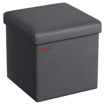 SONGMICS Mazie Collection - 15 Inches Ottoman with Storage, Footstool, Storage Ottoman, Load 660 lb, for Dorm, Living Room, Bedroom, Synthetic Leather, Dark Gray ULSF010G01
