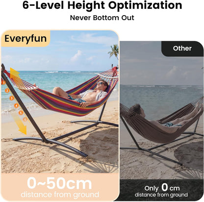 Double Hammock with Heavy-Duty Steel Stand,Portable,Easy Assembly,600Lbs Weight Capacity,Perfect for Indoor,Yard,Camping,Or Outdoor-Rainbow