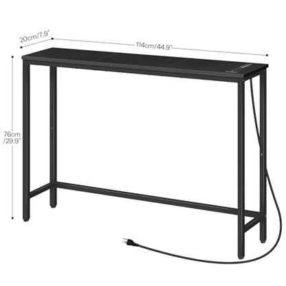 Narrow Console Table with Power Outlets, 44.9 Inches Sofa Table, Slim Behind Couch Table, Entryway Table with Display Shelf, for Living Room, Foyer, Hallway, Black BB114UXG01
