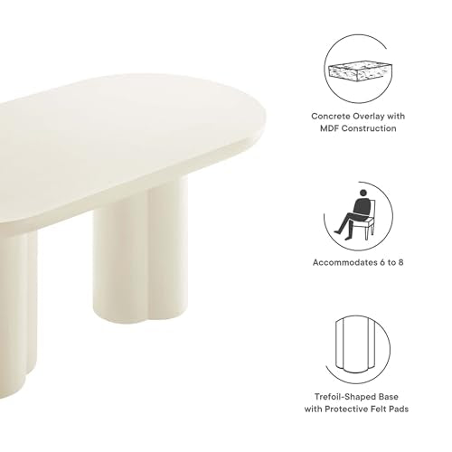 Caspian 72Inch Oval Dining Table Industrial Concrete White Finish Modern Kitchen Room Entertaining Home Furniture Quality Stylish Elegant Durable Refined Versatile