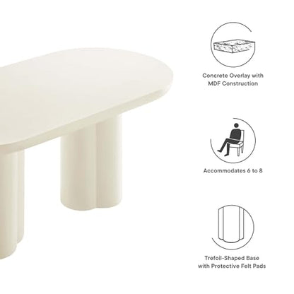 Caspian 72Inch Oval Dining Table Industrial Concrete White Finish Modern Kitchen Room Entertaining Home Furniture Quality Stylish Elegant Durable Refined Versatile