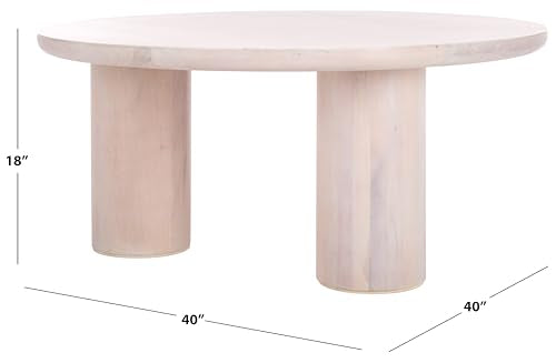 SAFAVIEH Furniture - Mork 3-Leg Round Coffee Table - White Washed - Solid Wood - Modern Tripod Design - Ideal for Living Room, Family Room, Lounge, 40" W x 40" D x 18" H (COF6604C)