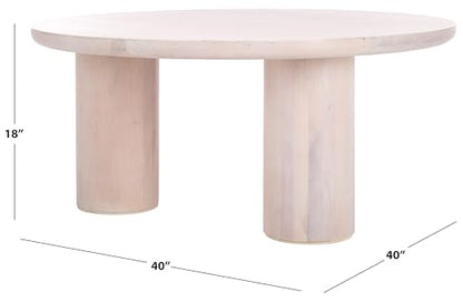 SAFAVIEH Furniture - Mork 3-Leg Round Coffee Table - White Washed - Solid Wood - Modern Tripod Design - Ideal for Living Room, Family Room, Lounge, 40" W x 40" D x 18" H (COF6604C)