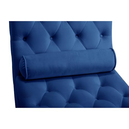 Classical Velvet Button Tufted Chaise Lounge with Pillow & Silver Nailhead Trim, view 8