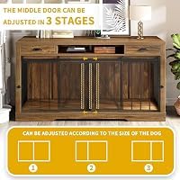 63" Double Dog Crate Furniture for 2 Dogs with Charging Station, view 5