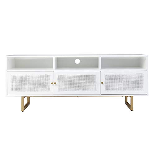 Mursley Media Cabinet with Storage - Transitional Design, White Rattan - Ideal for Living Room, Family Room (MS1094913)
